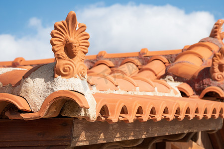 希腊玛丽亚克里特美丽屋顶装饰的照片