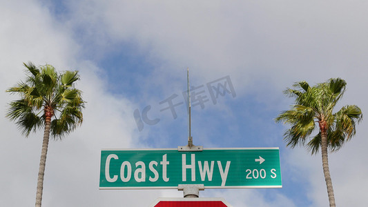 太平洋海岸公路，历史悠久的 101 号公路路标，美国加利福尼亚州的旅游胜地。