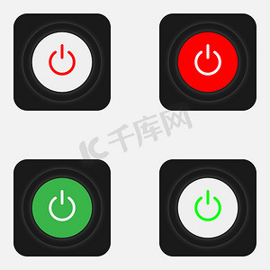 一组 4 个黑色背景的 On Off 滑块式电源按钮，Off 按钮用红色圆圈包围，而 on 按钮用绿色圆圈包围，