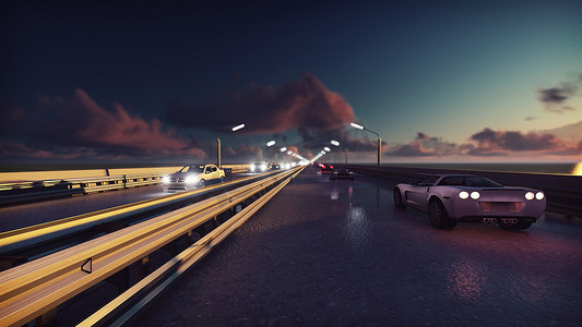 汽车和背景交通的夜灯。
