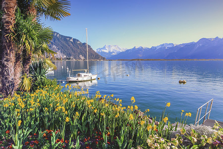 瑞士沃州蒙特勒的日内瓦湖