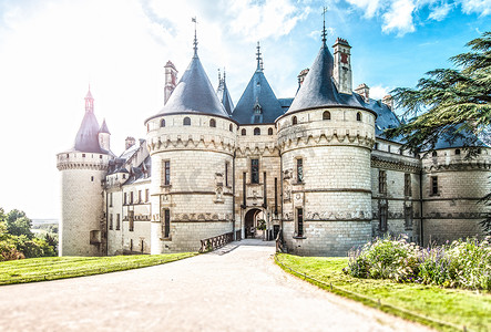 城堡风景视图在法国，欧洲。