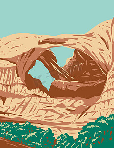 格兰德摄影照片_犹他州格兰德县拱门国家公园的双拱 WPA 海报艺术