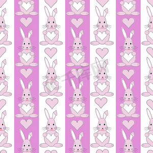 粉色和白色无缝图案，带女婴兔子，包装纸