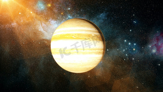 木星背景摄影照片_从深空 3D 渲染逼真的美丽行星木星