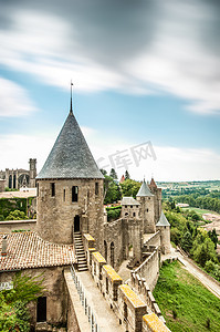 卡尔卡松城堡风景视图在法国。