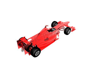 红色车轮摄影照片_带扰流板的红色一级方程式赛车红色
