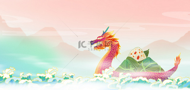 吃西瓜的粽子背景图片_端午节龙舟粽子中国风背景