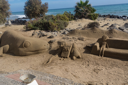 大加那利岛，沙滩上的沙雕