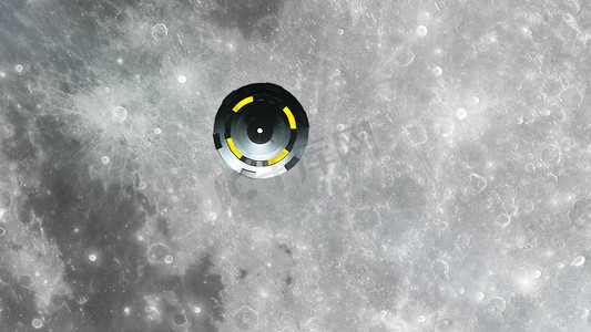 不明飞行物飞越月球，抽象背景 3D 渲染