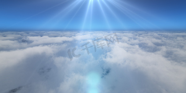 飞在云层之上 太阳光线 光