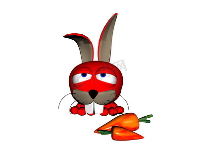 长耳朵摄影照片_长耳朵的红色卡通兔子