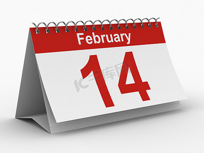 通报摄影照片_2 月 14 日在白色背景上的日历。