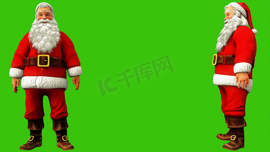 叹了口气摄影照片_在 4K 圣诞节期间，快乐的圣诞老人在绿色屏幕上叹了口气并耸了耸肩。 