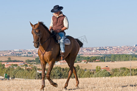 马黑白摄影照片_骑手和他的马