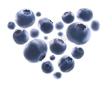 白色背景中心形的成熟蓝莓