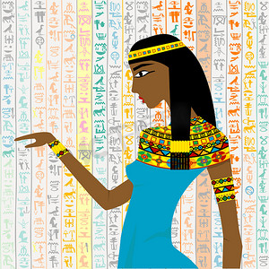 在与埃及象形文字的背景的古埃及妇女