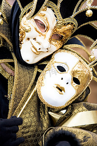 欧洲小丑摄影照片_威尼斯狂欢节上的小丑