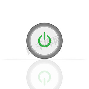 On Off switch toggle - 带有灰色按钮背景的滑块式电源按钮，On Off 按钮包含在白色背景中的绿色圆圈中