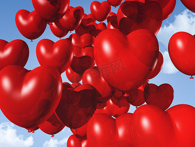 飘在空中的红色心形气球