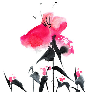 花朵花瓣手绘摄影照片_水彩粉红色的花朵