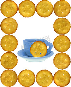 曲奇饼、薄脆饼干、含玩具茶杯酱的咸饼干框架