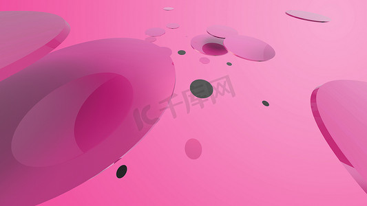 圆柱体形状摄影照片_彩色背景上的粉红色金属和不透明圆圈和圆柱体。