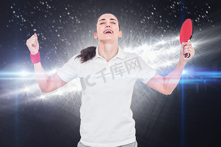 女运动员赢得乒乓球比赛的合成图像