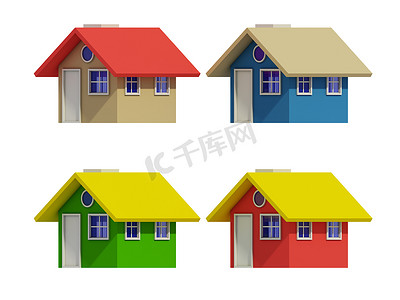 门套图标摄影照片_一套四栋有颜色变化的房子