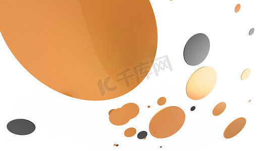 彩色背景上的橙色金属和不透明圆圈和圆柱体。