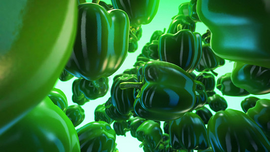 绿色背景 3D 渲染中的新鲜青椒