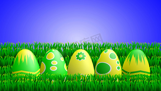 草丛中的黄绿色复活节彩蛋
