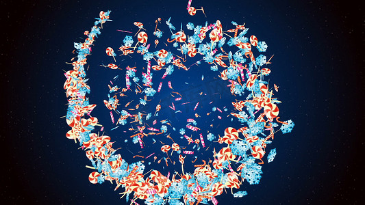 魅力甜棒棒糖焦糖多汁糖果太妃糖糖 chupa chups 与雪花一起飞翔 3D 渲染
