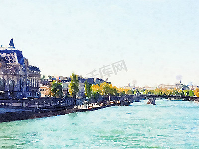 水彩艺术版画，欧洲旅行场景