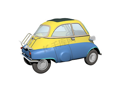 蓝色黄色小型车 Isetta 作为城市汽车