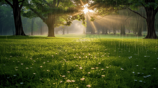 雨后的草坪，闪烁的光线