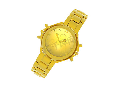 钟表金色摄影照片_带表盘的金色女士腕表