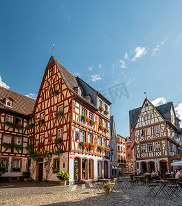 德国美因茨2020年8月，德国美因茨市中心的古典木屋