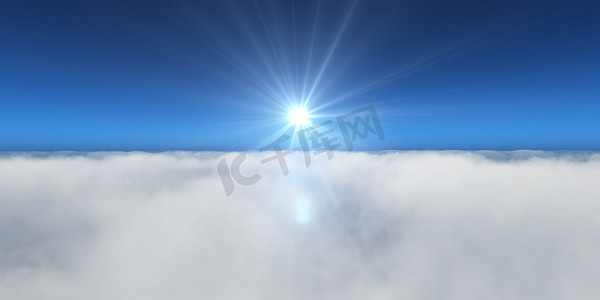 飞在云层之上 太阳光线 光