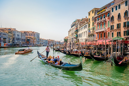欧洲夏季意大利威尼斯运河、威尼斯建筑和地标