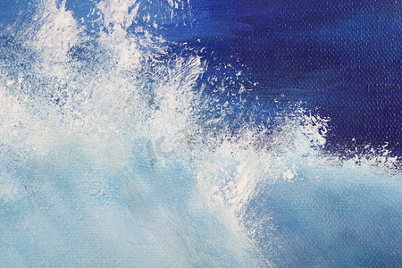 原始油画显示海洋或海洋细节中的波浪。