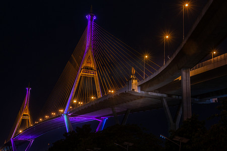 泰国曼谷普密蓬桥夜景