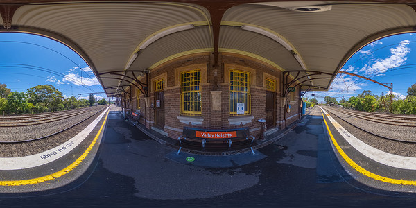 Valley Heights火车站的球面360全景照片
