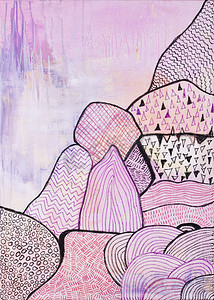 抽象绘画粉红色、黑色和紫色色调丰富多彩的纹理。