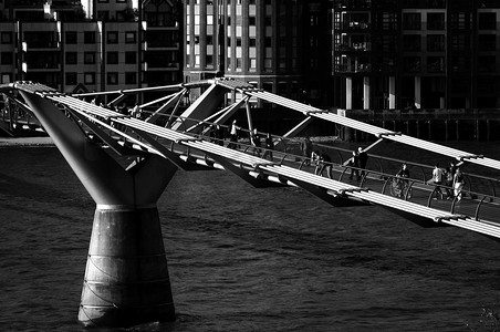 英国伦敦千禧桥的黑白照片