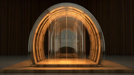 玻璃拱门3D渲染木柱展示台