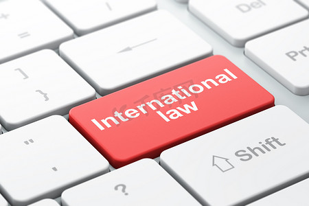 政治概念： 计算机键盘背景上的国际法