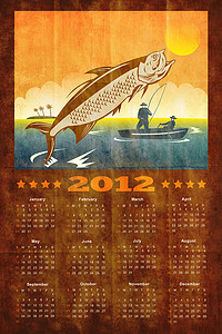 六月海报摄影照片_钓鱼海报日历 2012 大海鲢鱼