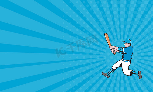 名片棒球运动员击球手挥动蝙蝠孤立卡通