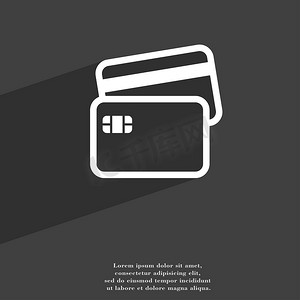 网页金融摄影照片_信用卡图标符号平现代网页设计与长长的阴影和空间为您的文本。